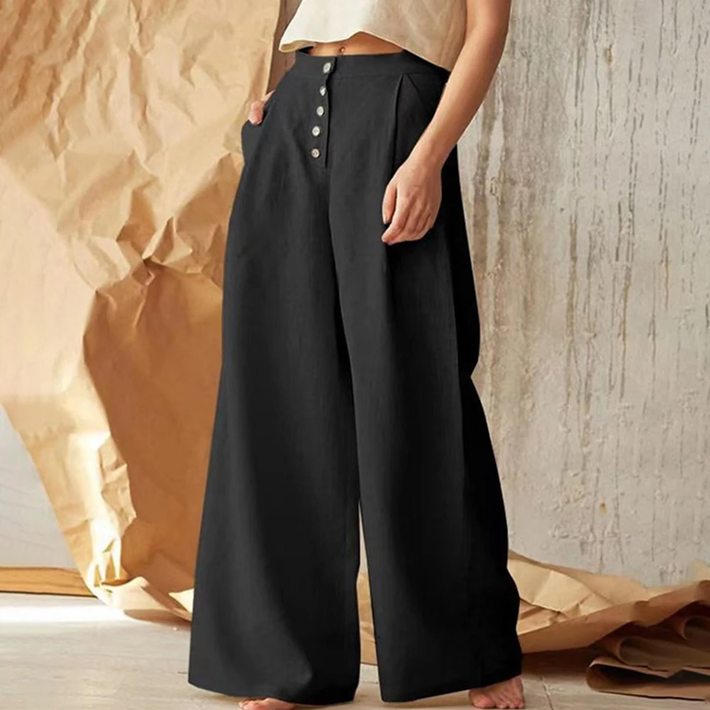 

Size Wide Leg Pants Casual Cotton Linen Loose Women Trousers Fashion Elegant New Autumn Winter Female Pants