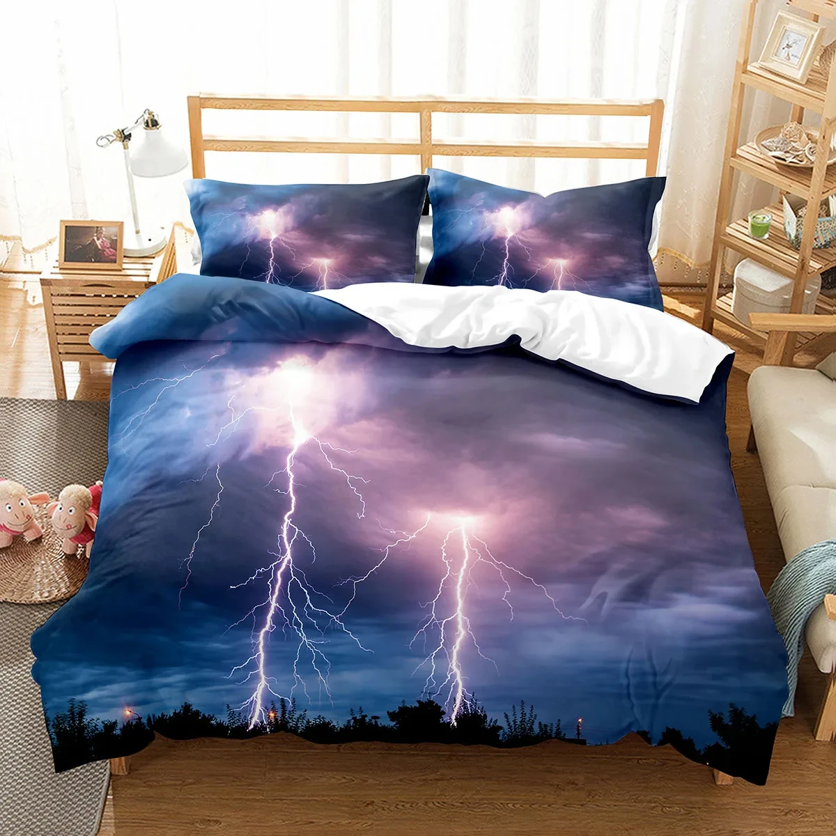 Lightning Duvet Cover Natural Disaster Comforter Cover Twin Queen King Size Bedding Set for Thunderstorm Weather Bedroom Decor