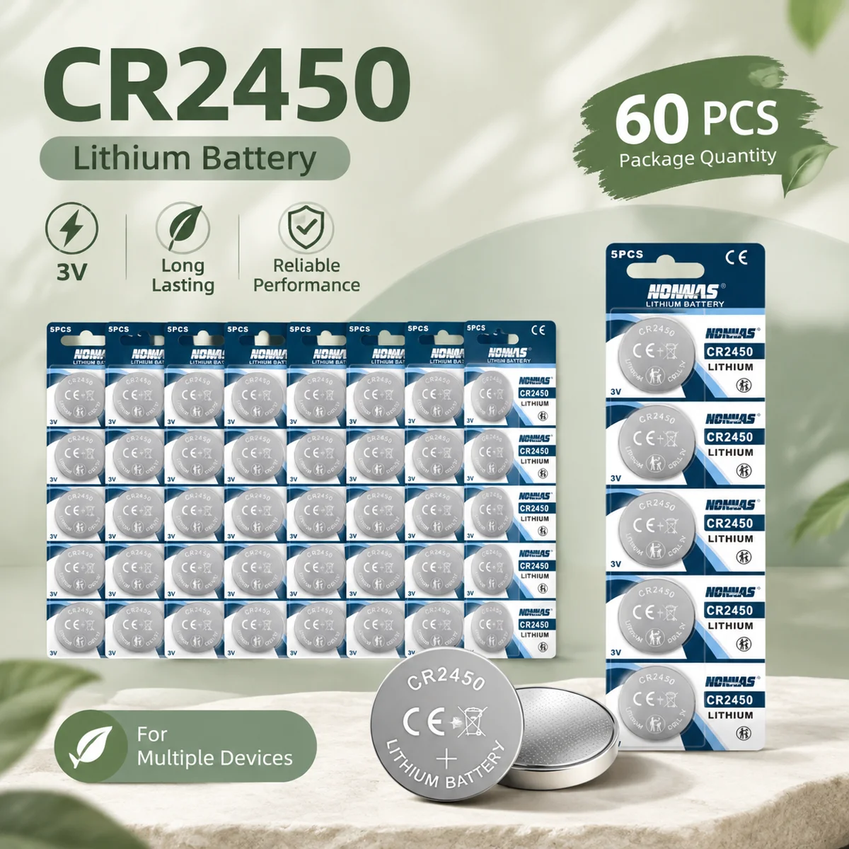 CR2450 3V 600mAh Lithium Button Coin Cell Batteries, 5-50pcs Watch Batteries, 5029LC LM2450 DL2450 CR2450N BR2450