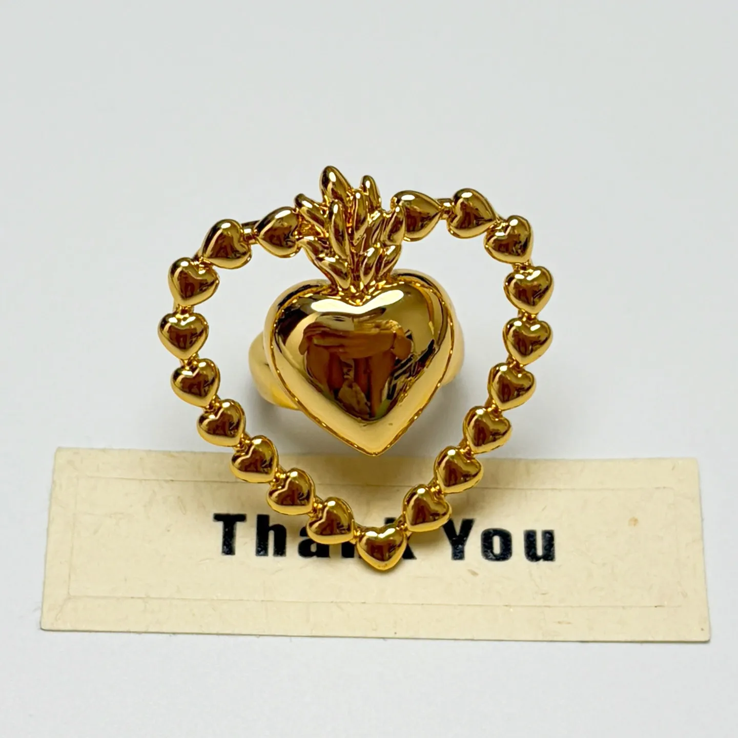 Vintage Hollow Flame Heart Open Ring for Women Niche Exaggerated Statement Ring Luxury Delicate Finger Jewelry Party Gift