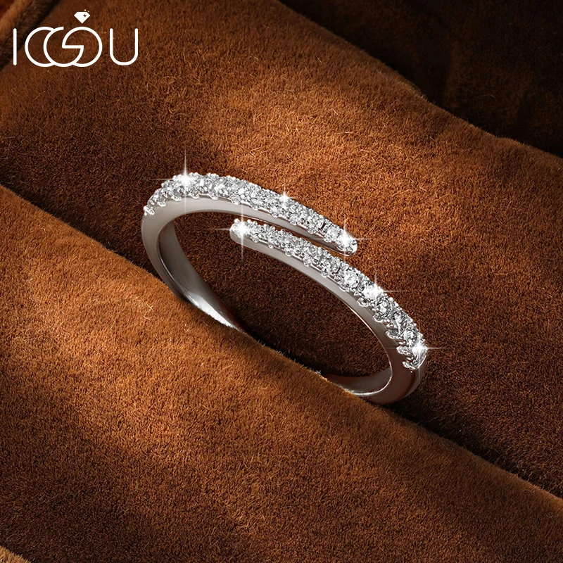 IOGOU D-Color Full Moissanite Open Eternity Band Ring Adjustable US5~9 Lab-Created Diamond Women Twist Ring GRA Jewelry Gifts