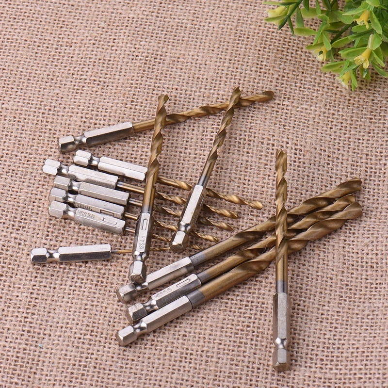 티타늄 코팅 고속 스틸 드릴 비트 세트, 목재 플라스틱 알루미늄용 육각 생크 구멍 오프너, 1.5mm-6.5mm, 13 개