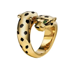 925 Sterling Silver Black Spots CZ Carbon Diamond Double Panther Leopard Open Rings Luxury Designer Jewelry for Men or Women