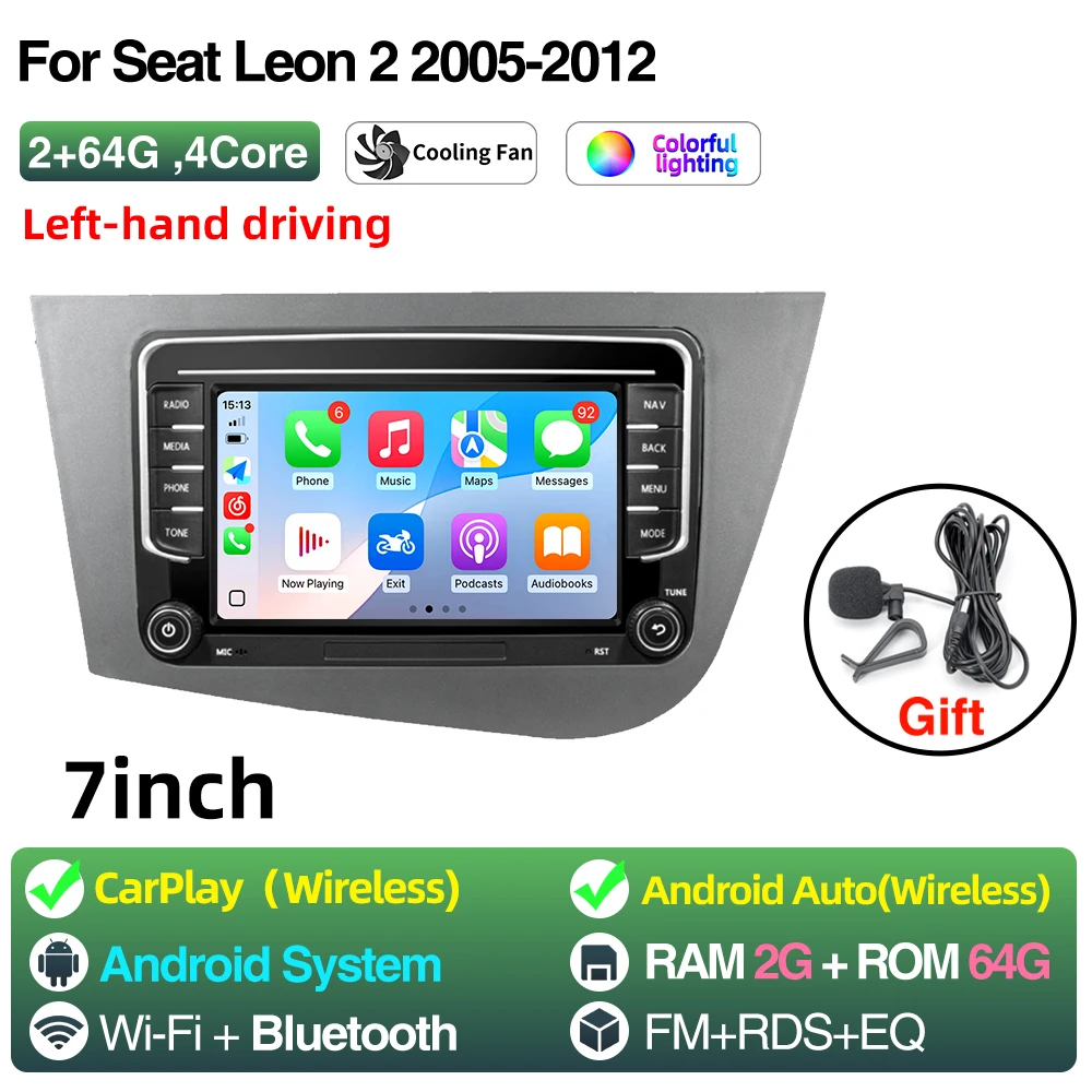2Din Android 13 LHD Autoradio voor Seat Leon 2 MK2 2005-2012 Multimedia Speler Stereo draadloze Carplay GPS RDS 4G Head Unit
