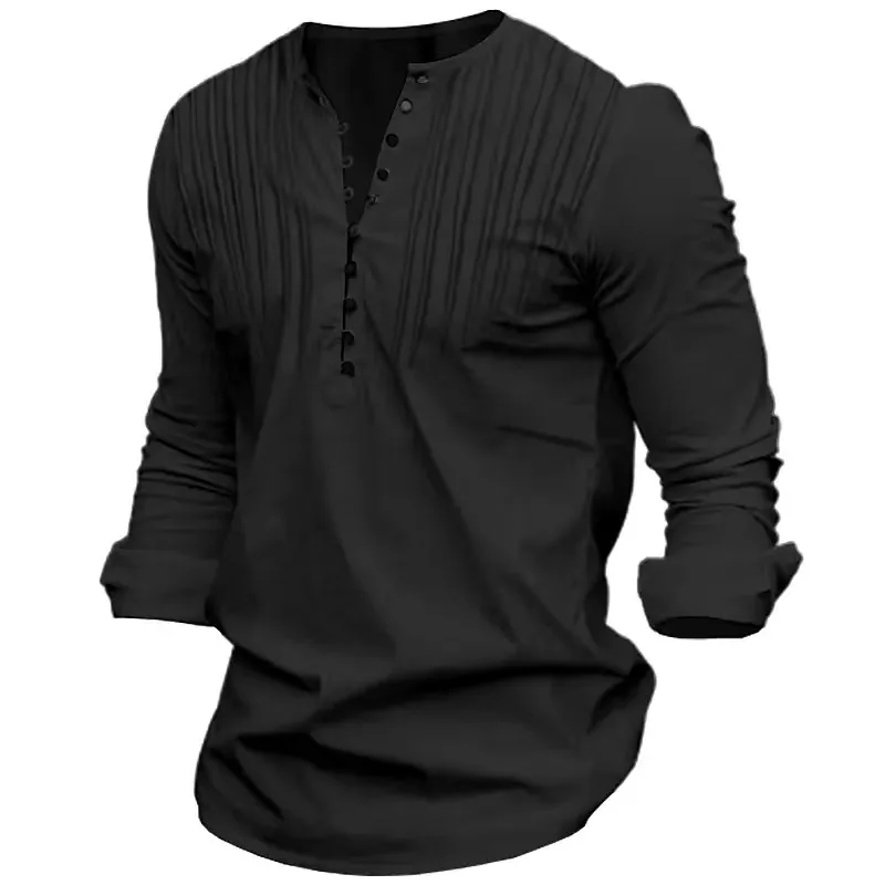 Camisa de manga larga informal de negocios con cuello levantado y múltiples botones para hombre nueva primavera