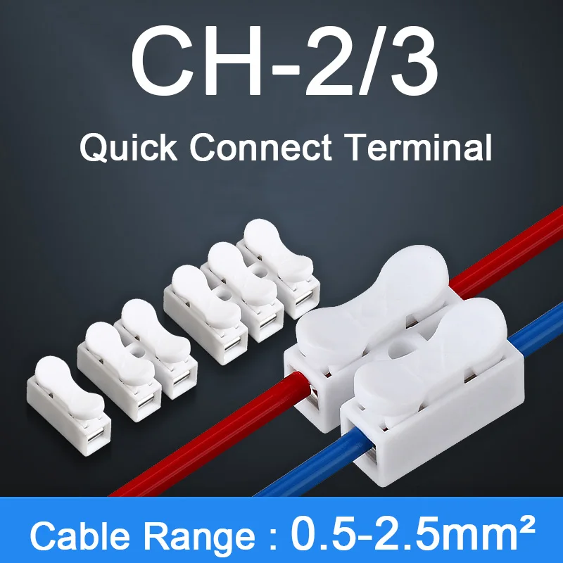 100Pcs CH-2 CH-3 Spring Wire Quick Connector 2P 3P Electrical Crimp Terminals Block Splice Cable Clamp Easy Fit Led Strip