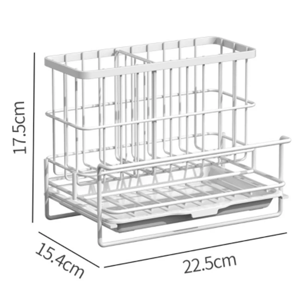 Multifunctional Storage Basket Sink Caddy Organizer Countertop Sponge Brush Soap Holder with Drain Pan  for Kitchen