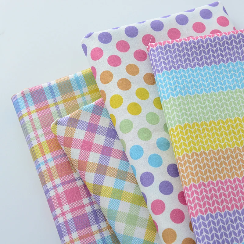 

Rainbow Geometric Pattern Pure Cotton Fabric DIY Children's Wear Cloth Make Bedding Quilt Fabric for Girl Dress