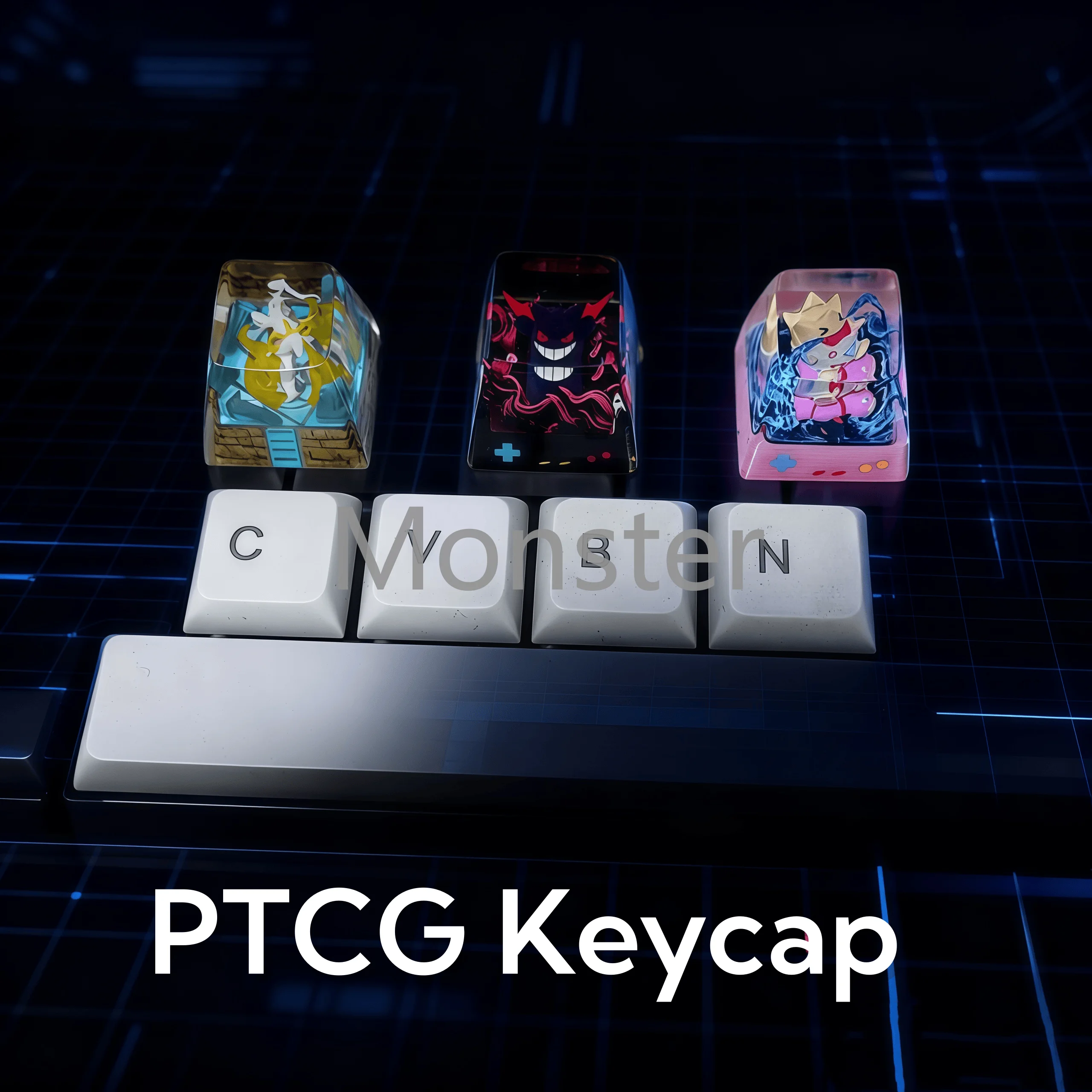 ptcg-pokemon-keycap-mew-meowth-umbreon-pikachu-glaceon-umbreon-eevee-psyduck-teclado-mecanico-resina-transparente-estereoscopico