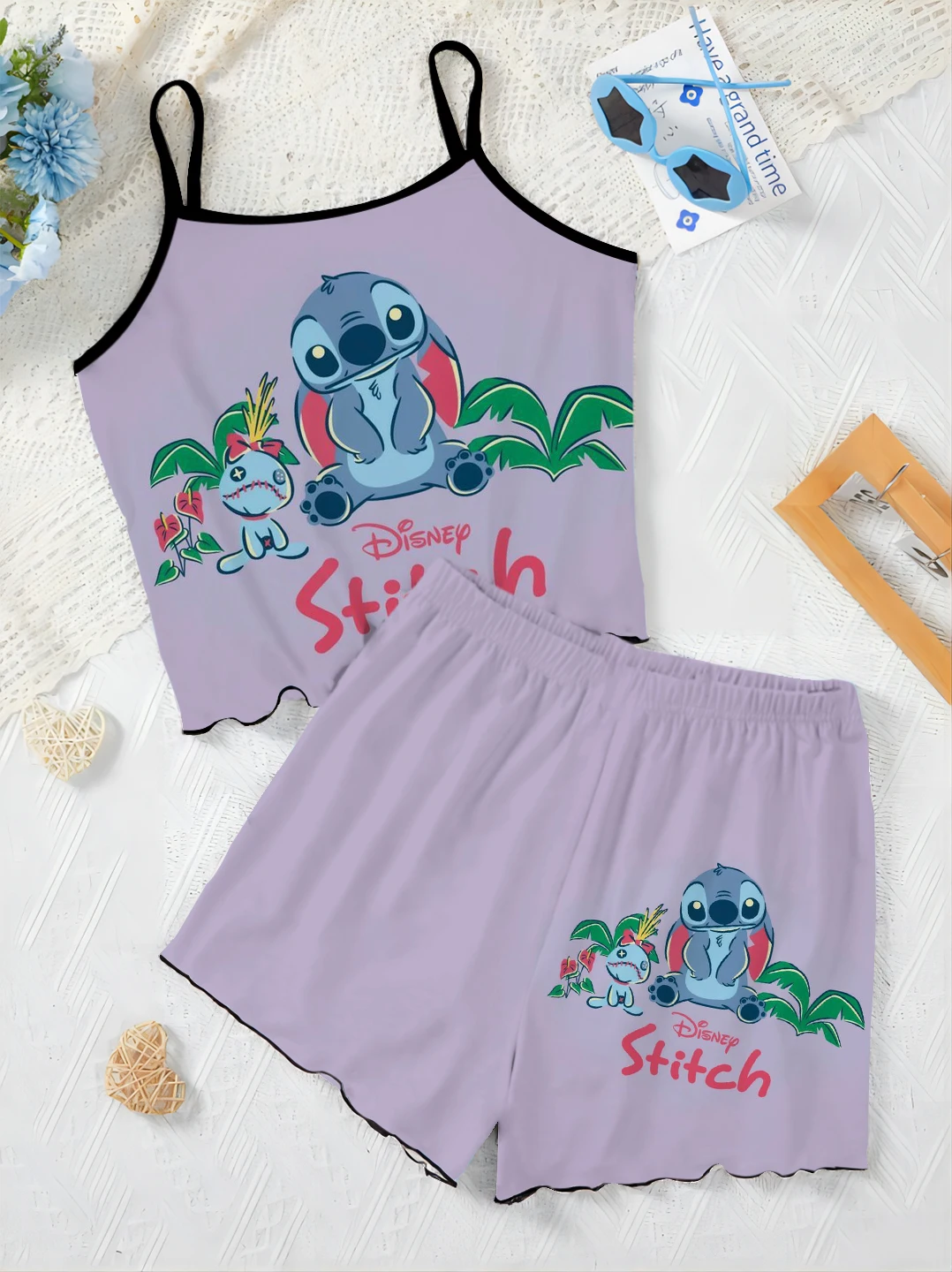 Pyjama Rok Top Slip Dress Stitch Elegante Dames Sets Disney Sla Trim T T-Shirt Stukken Kort Stuk Outfit Zomer Pak Disney