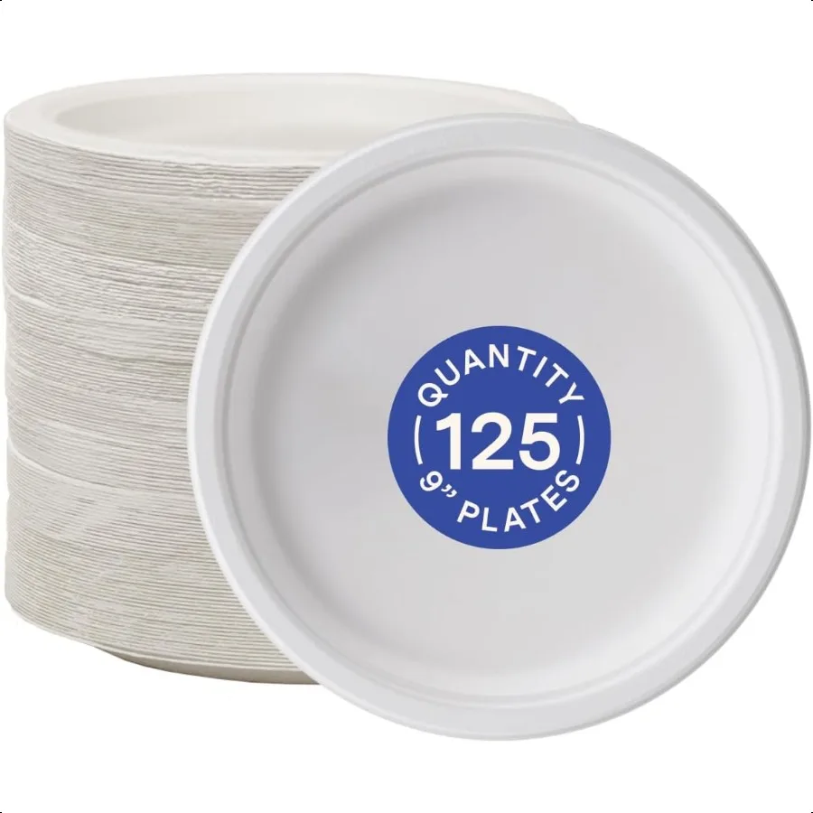 

Repurpose 9 Inch Compostable Plates 125 Count Heavy Duty Microwave Safe PlantBased BPA Free No PFAS Added