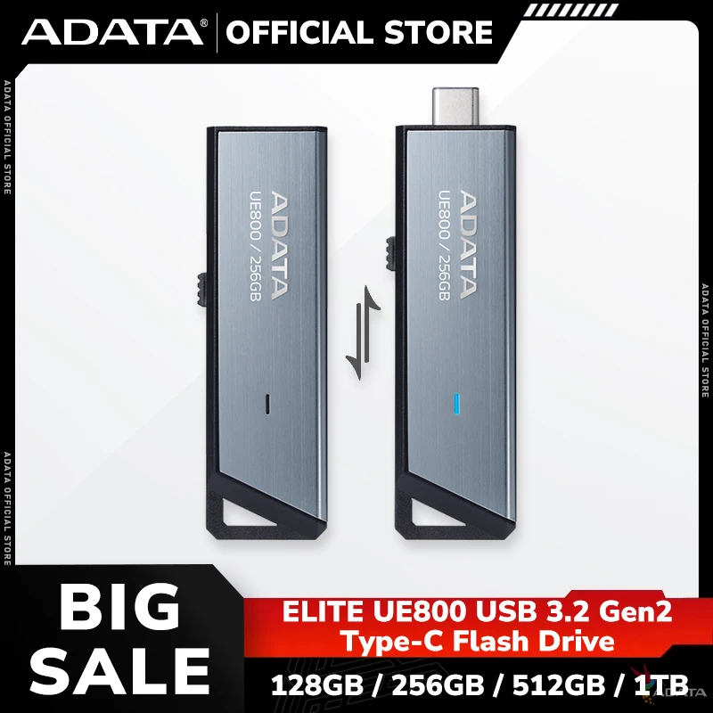 ADATA ELITE UE800 USB 3.2 Gen2 (USB 10Gbps) Type-C Flash Drive High Speed Pen Drive Up to 1000Mb/s Pendrive 128GB 256GB 512GB 1T