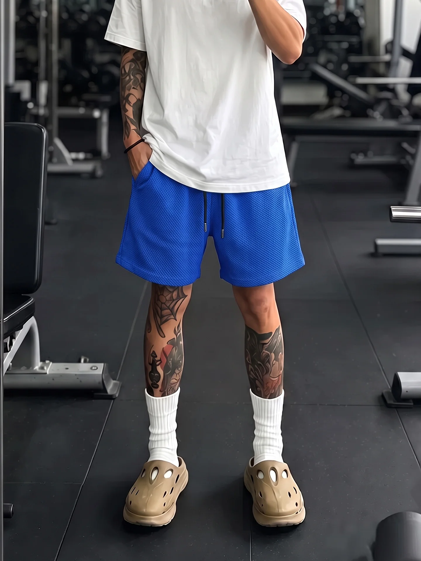 Light Blue Dragon Scale Sports Shorts Men's Summer Thin Outdoor Wear Fitness Casual Pants Basketball Training Five-Quarter Le...