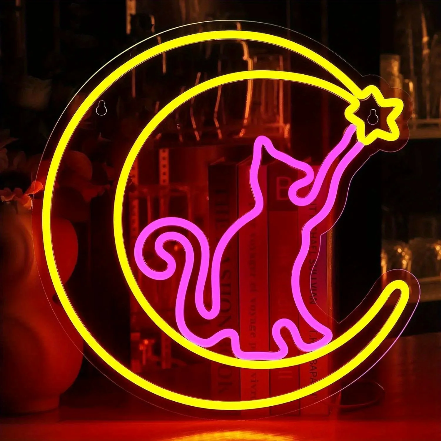 Stargazer chat lune néons-pour chambres d'animaux Art tenture murale chambre salon Bar décoration murale LED lumières décoratives