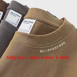 600g Heavy-duty Cotton Short Sleeved T-shirt for Men's Fashion Pure Cotton Thickened Short Sleeved Half Sleeved Tee