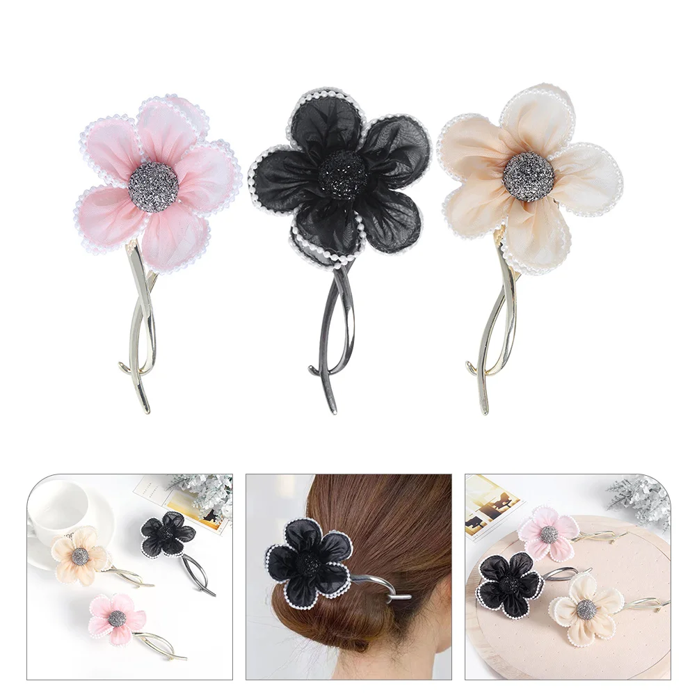

3pcs 3D Floral Hair Bun Clip Stylish Lightweight Hairpin Accessories for Women Curly Ponytail Braiding Decoration