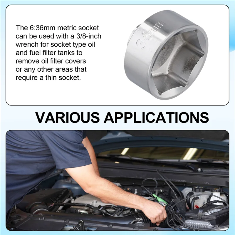 

WCS-36Mm 6-Point Oil Filter Socket Wrench Remover Flutes Cup Housing Removal