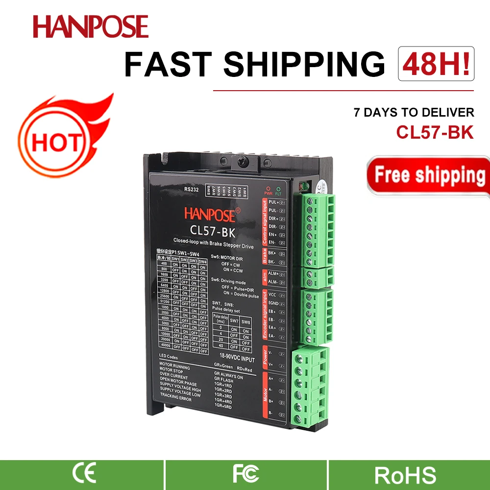 

Драйвер контроллера CL57-BK, шаговый сервопривод 18–90 В постоянного тока для гибридного серводвигателя с ЧПУ NEMA17 23,