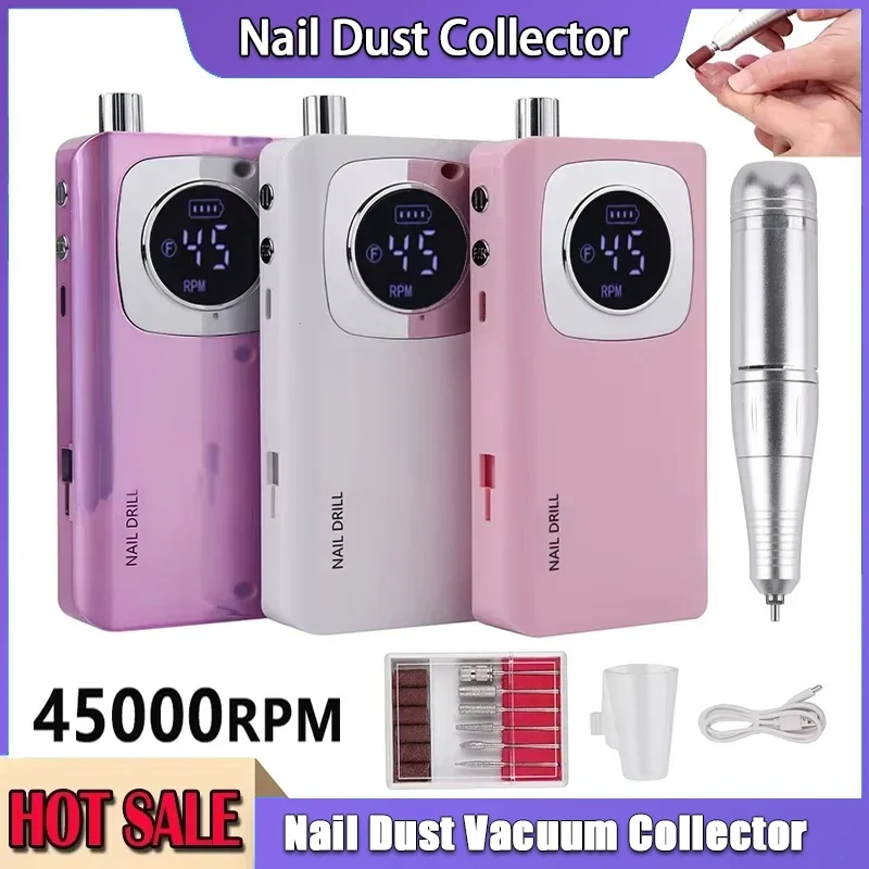 

45000RPM High Speed Rechargeable Nail Drill Machine with LCD Low Noise Professional Nail Polish Sander Nails Accessories Set
