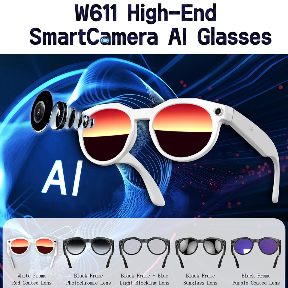 

2026 New 8K HD AI Smart Glasses Men ChatGPT 800MP Camera WiFiBluetooth Call AI Translation Voice Assistant Sunglasses W611 Women