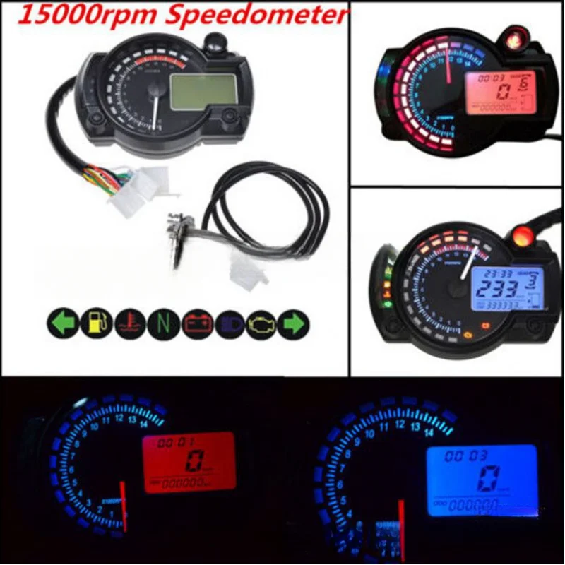 Universal Motorcycle Off-Road LCD Instrument Modified Dual-Color Adjustable RPM Electronic Digital Odometer