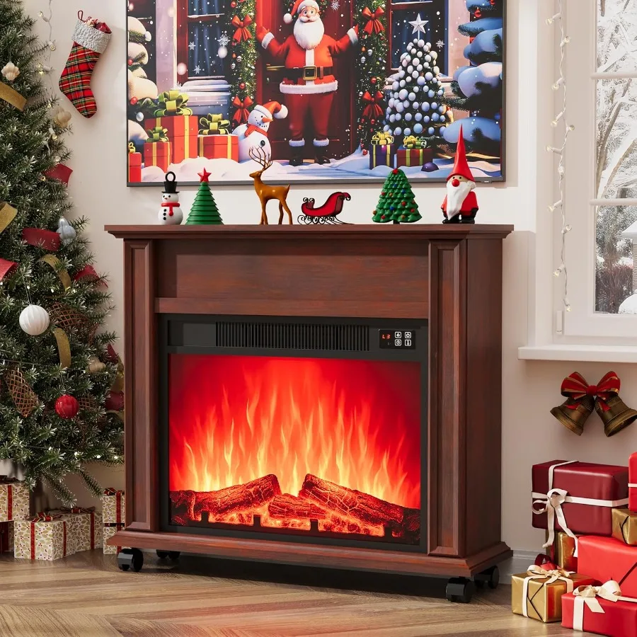 

Electric Fireplace with Mantel Farmhouse Electric Fireplaces TV Stand for Living Room and Bedroom Cherry Finish Entertainment C