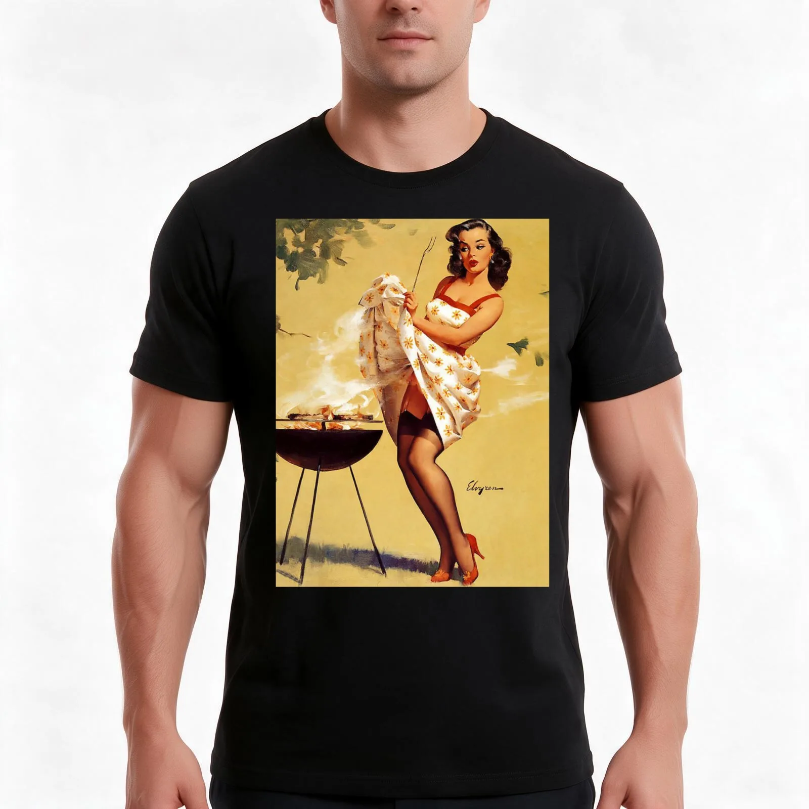 Pin-Up Girl - Elvgren - Vintage T-Shirt Summer Casual Cotton Tee Oversized Streetwear Tops Vintage Graphic Print 100% Cotton
