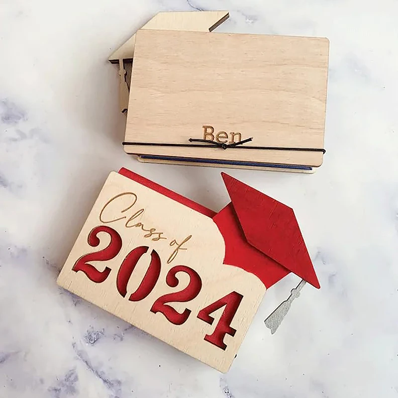 Gift Card Holder For Graduate 2024 Personalized Wooden Graduation Card Box Multi Card Case Grad Card Organizer Case Customized