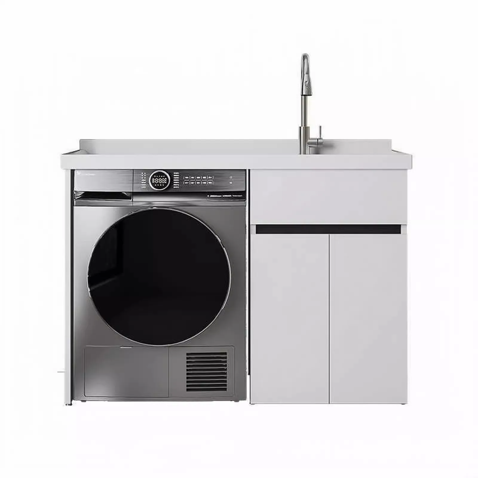 Solid Honeycomb Aluminum Laundry Sink, Quartz Basin with Washboard & Countertop, Integrated Combo Unit