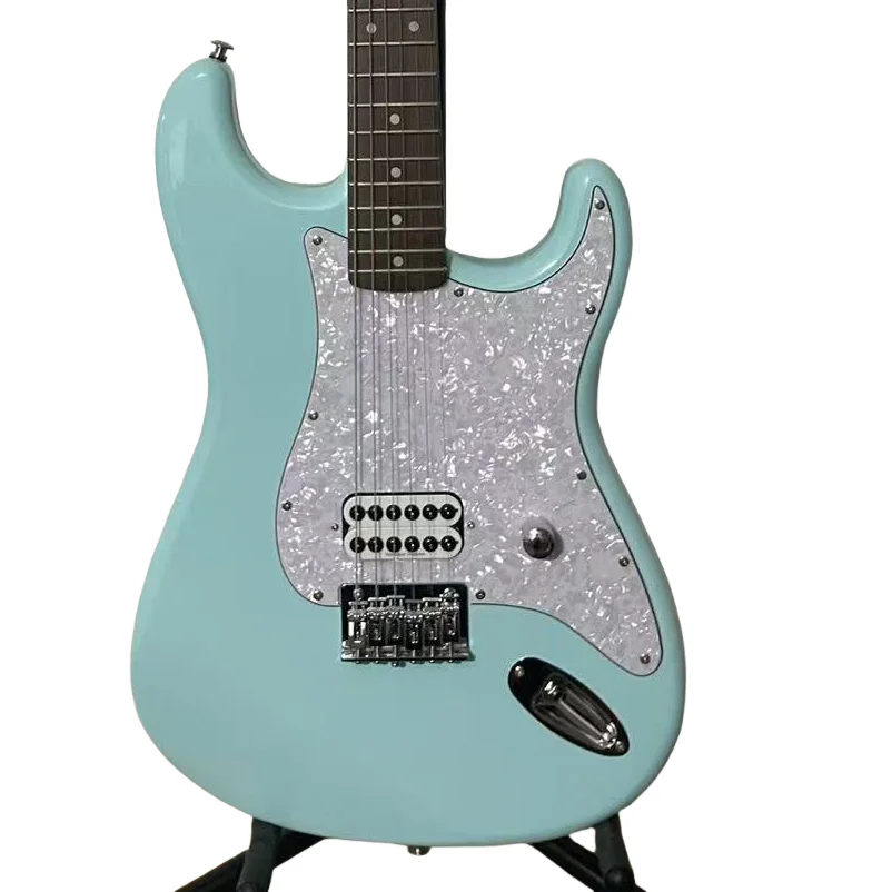 Nueva guitarra eléctrica ST azul claro de alta calidad, cuerpo de caoba maciza, diapasón de palisandro, precio bajo más barato