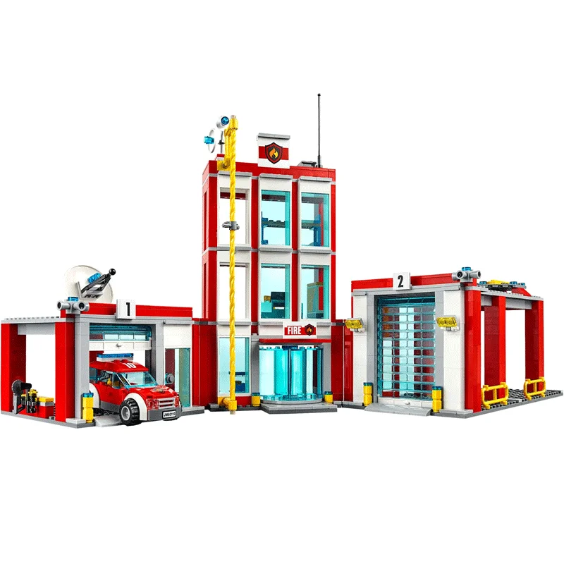 

City Fire Station60110 Fighting Trucks Car Helicopter Building Blocks Firehouse Firefighter Bricks Educational Toys Gift 10831