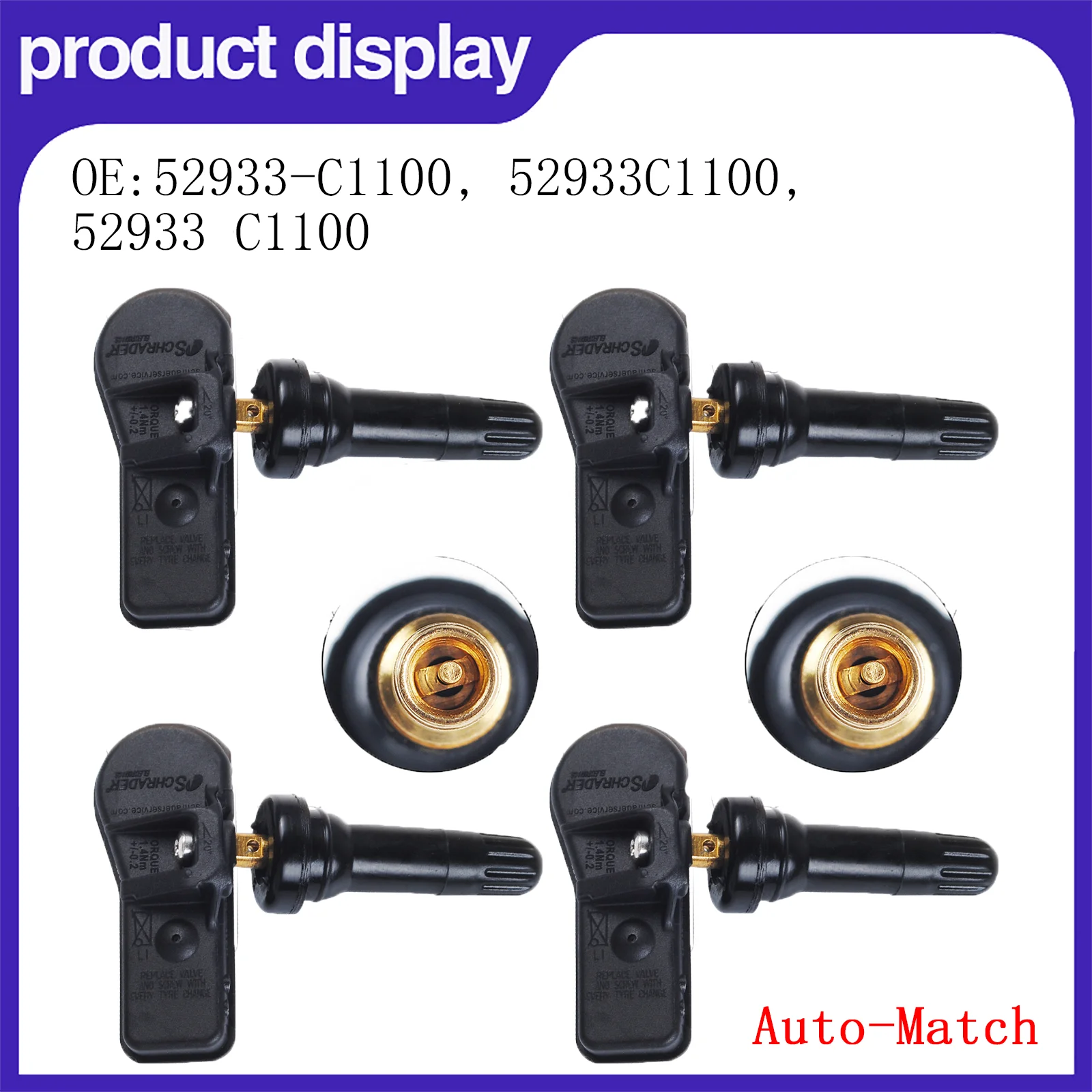 4 قطعة مستشعر TPMS 52933-C1100، 52933C1100، 52933 C1100 مطابقة تلقائية - نظام مراقبة ضغط الإطارات TPMS بديل OEM #1