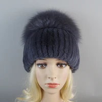New Women Winter Luxury Real Rex Rabbit Fur Hat Knitted Rex Rabbit Fur Hat Top Natural Fox Fur Cap Genuine Fox Fur Beanies Hat - Image 4