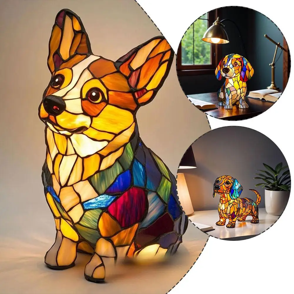Lampka nocna LED z żywicy w kształcie zwierząt, lampka Corgi Pug, lampka nocna z efektem szkliwa, lampka nocna na stół do salonu, sypialni, dekoracja domu