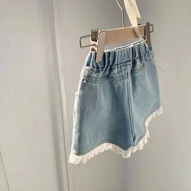 Girls Pants Spring and Summer 2026 New Lace Denim Shorts Stylish and Loose Casual Daily Temperament Outerwear