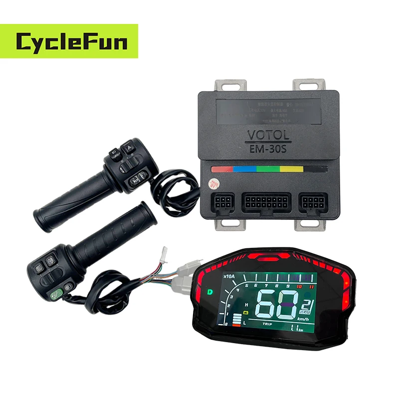 VOTOL EM30S 500W-1.5KW 48V 60V 72V Sine Wave Controller With DKD One-lin Display And T08 Throttle For Electric Scooter E-bike
