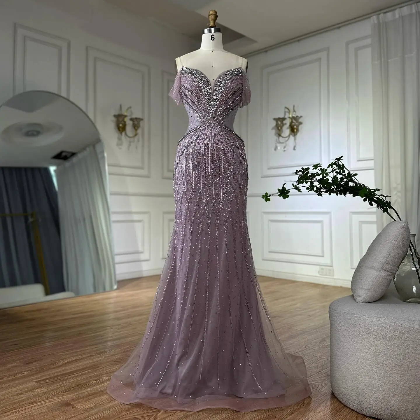 Vestido de fiesta de noche de sirena con cuentas y hombros descubiertos, color rosa, ocasión Formal desnuda, vestido de fiesta de boda SERENE HILL 2025 GLA72854 personalizado