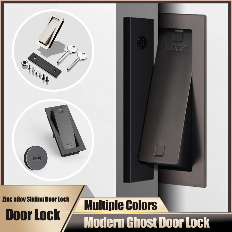 Zinc Alloy Modern Ghost Door Lock Barn Sliding Door Latch Lock Built-in Sliding Door Lock Exterior Safety Handles
