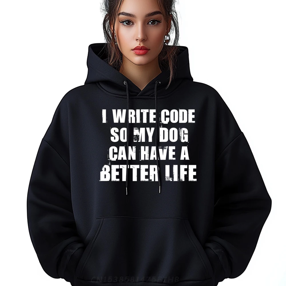 

I Write Code Funny Programmer Software Engineer Dog Lover Designer Clothes Men Adult Natural Long Sleeve Hoodie Men