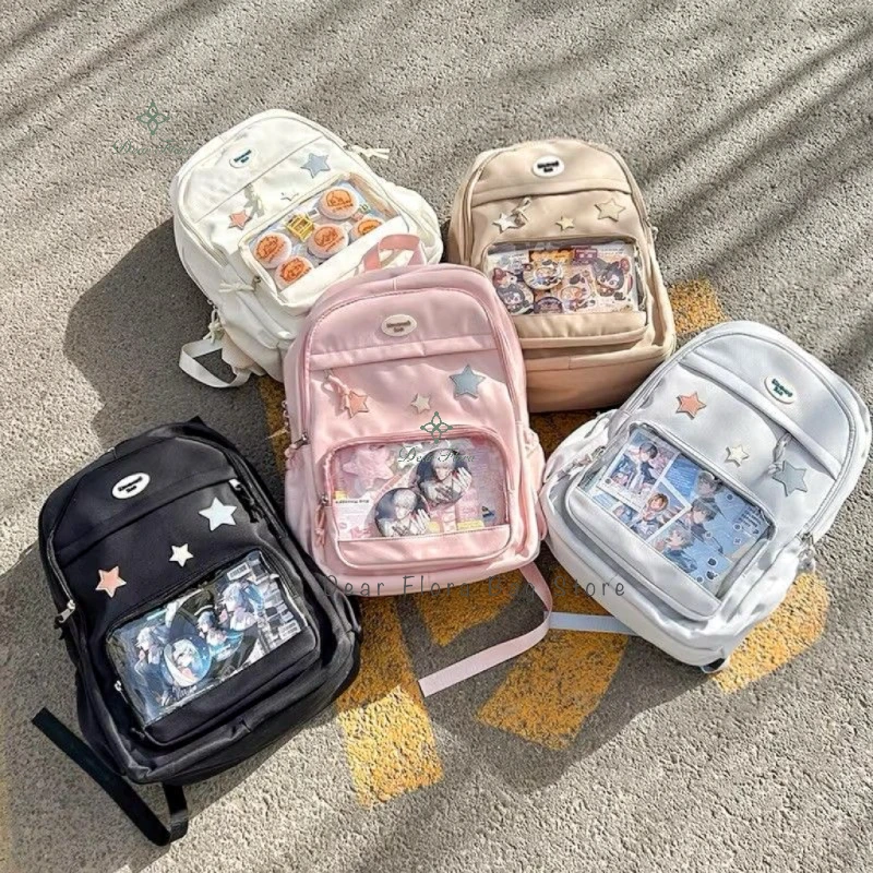 Y2k Star ransel Ita perempuan tas transparan tas sekolah tampilan DIY pelajar ransel kapasitas besar ransel bepergian kasual