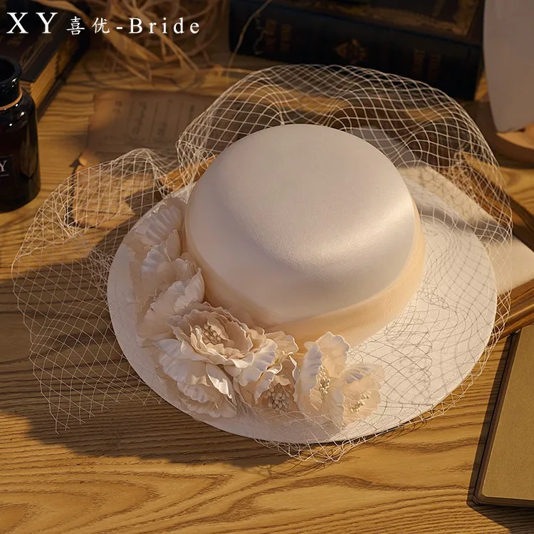 Brand Quality Flower Satin Fedora Hat Elegant Ladies Face veil Wedding Hat Fashion Fancy Show Derby Party Formal Hat Headdress