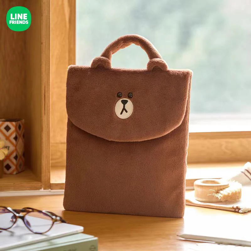 Torba na iPada Linefriends Bown, zimowy pluszowy plecak do przechowywania, uroczy, przenośny plecak z ozdobami, idealny na wyjścia, prezent, kolekcjonerski.