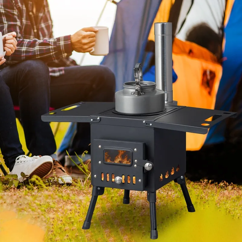 New Outdoor Camping BBQ Grill Black Iron Fire Stove with Chimney Heavy Duty Fire Pit for Backyard Picnic Bonfire Cooking