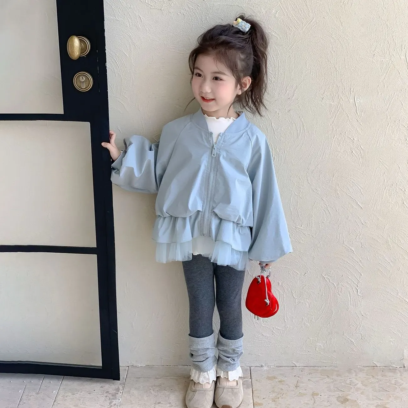Girls Spring Autumn Jacket New Fashion Toddler Kids Casual Round Neck Solid Color Windbreaker Coat Children Clothing