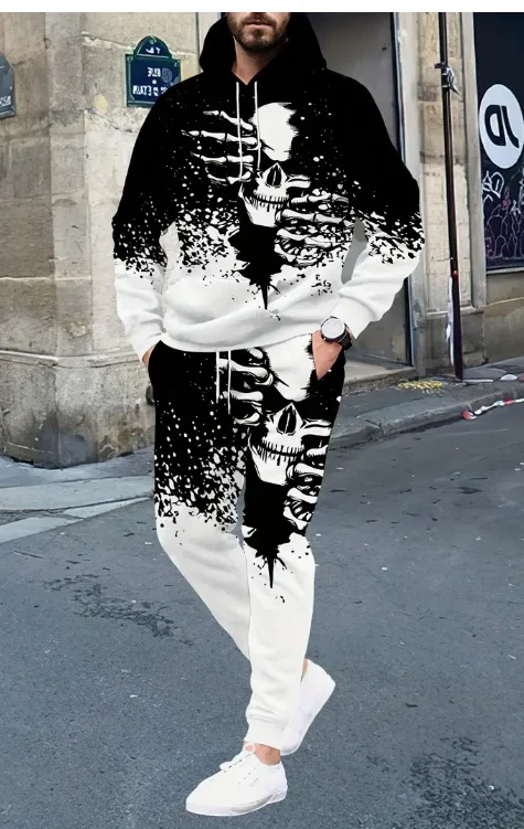 

25 Vintage Men's Hooded 3D Printed Battle Animal Pattern Sweatshirt Drawstring Sport Long Sleeve Tops Casual 2PCS Jogging Suits