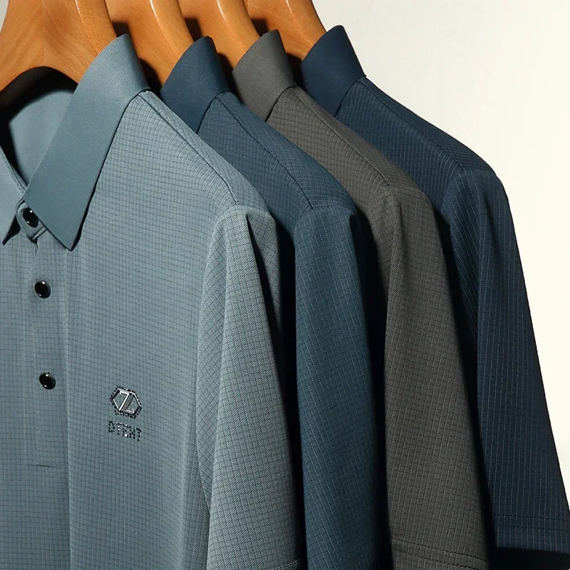 Men's Summer New Ice Silk Fashion Solid Color Versatile POLO Shirt Short Sleeve image 4