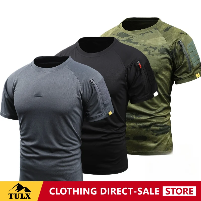 Taktisches Sommer-T-Shirt aus Stretch-Eisseide, Schnelltrocknend, Locker Geschnitten, Kurzarm, Tarnmuster, Outdoor-Trainingsanzug