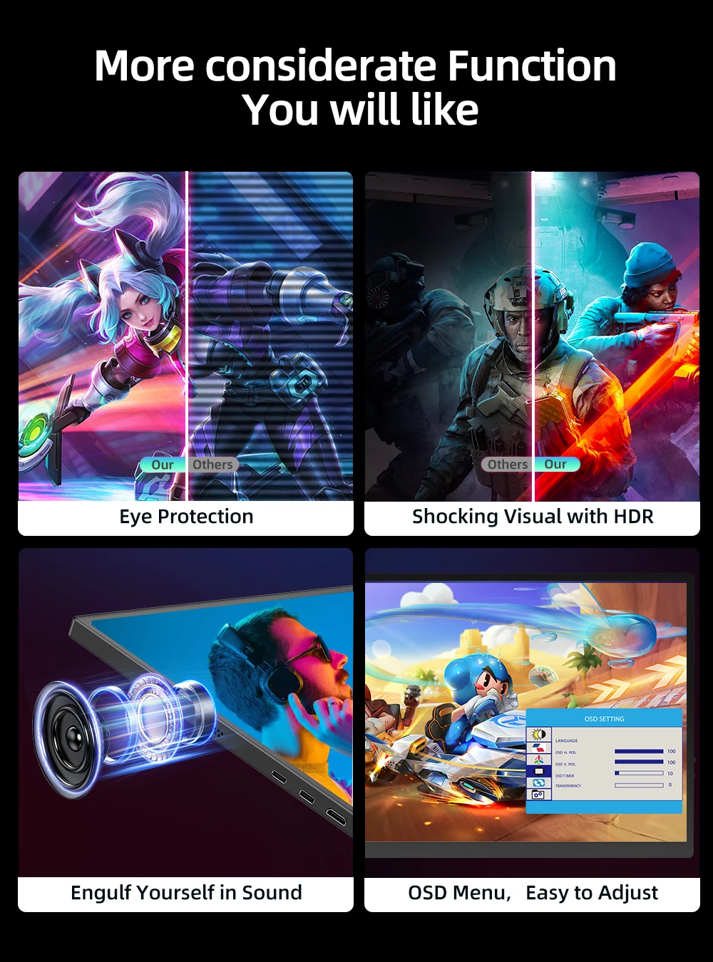 Monitor portátil UPERFECT 120Hz Tela sensível ao toque de 18,5 polegadas com toque de 10 pontos com HDMI USB C Tela externa 1080P Laptop PC Gaming Display