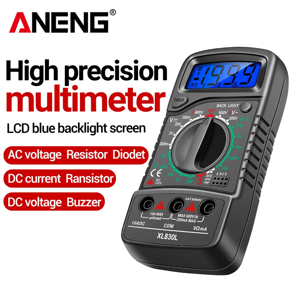 ANENG XL830L Multimeter mit Datenspeicherung, Hintergrundbeleuchtung, Niedrigbatterie-Anzeige, 6F22 Batteriebetrieben, Multifunktionales Digitales Messgerät