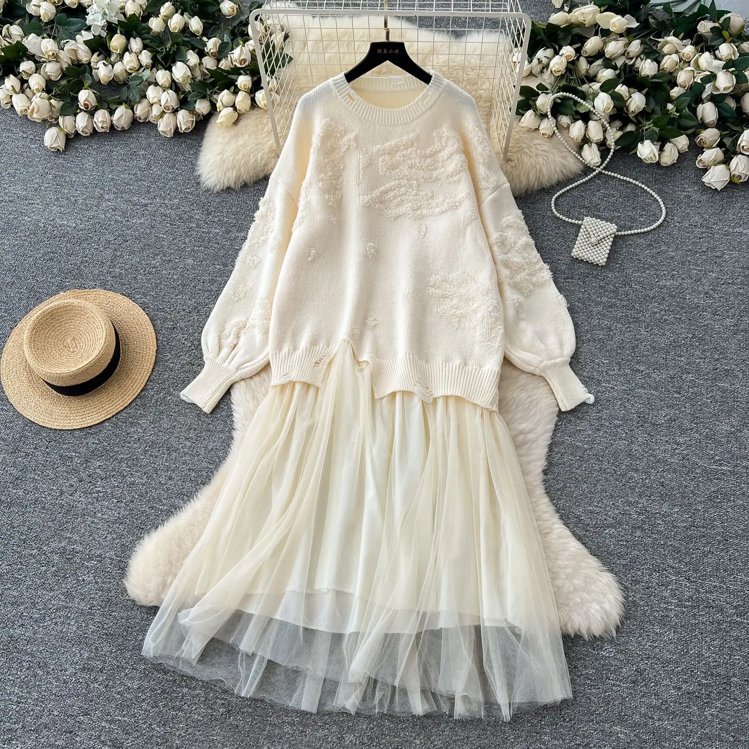 Lange jurk dames twee nep-jurken gebreid een lijn vestidos feestavond streetwear ronde hals volledige mouw elegant y2k werk